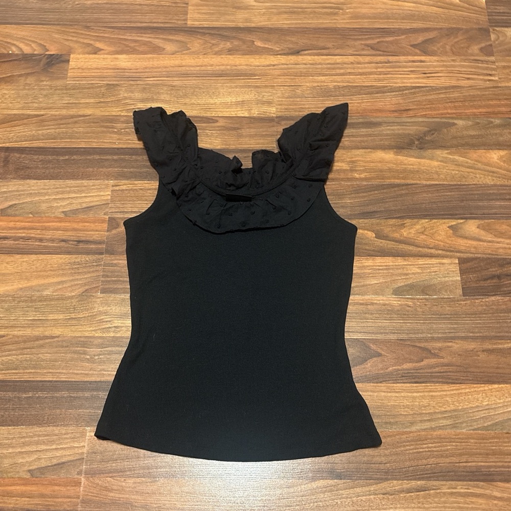 Who what wear black ruffled tank top